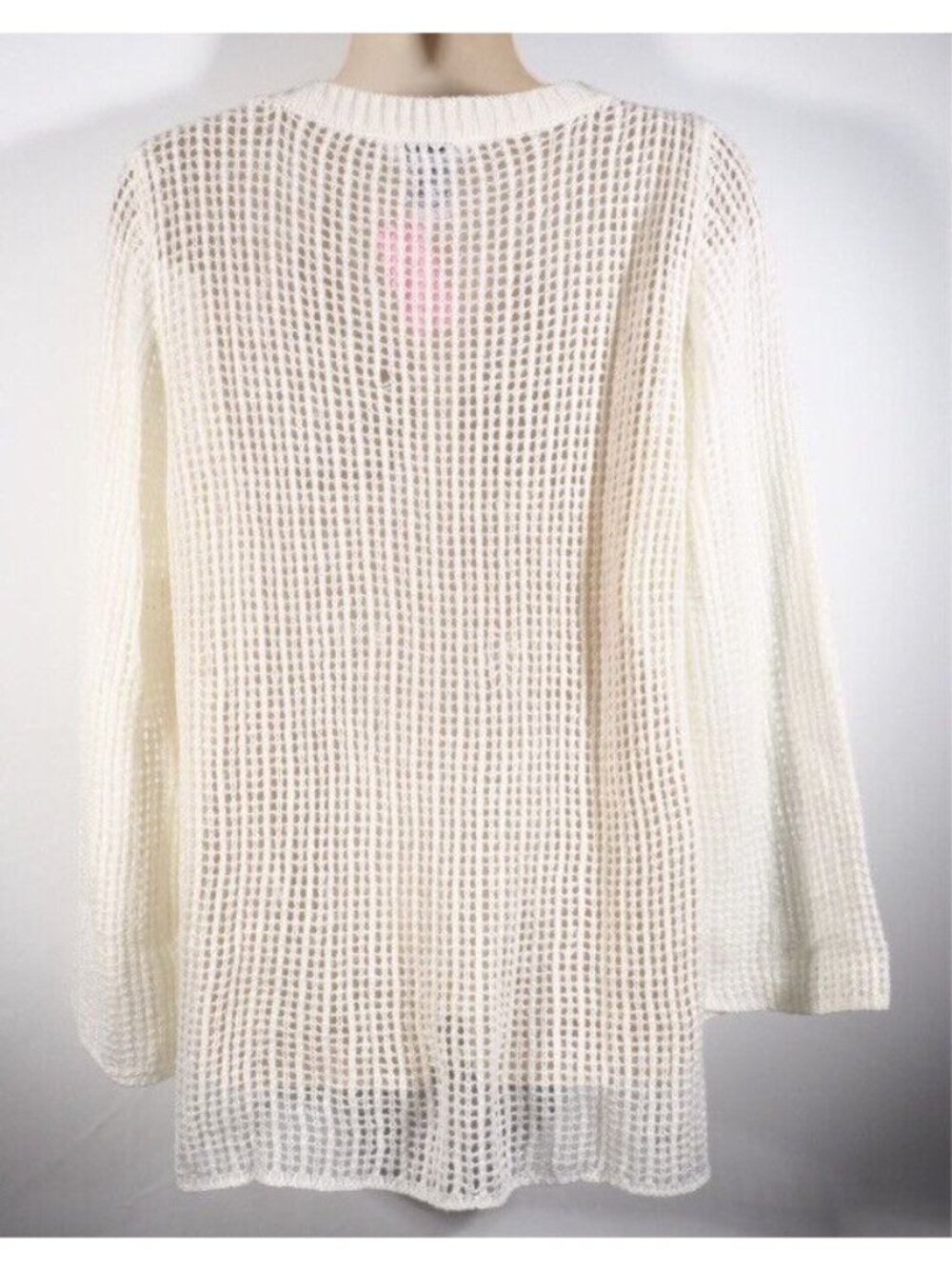 Keren Hart Womens Sweater SIze M Crocheted Ivory Crew Neck Bell Long Sleeve - Picture 5 of 10